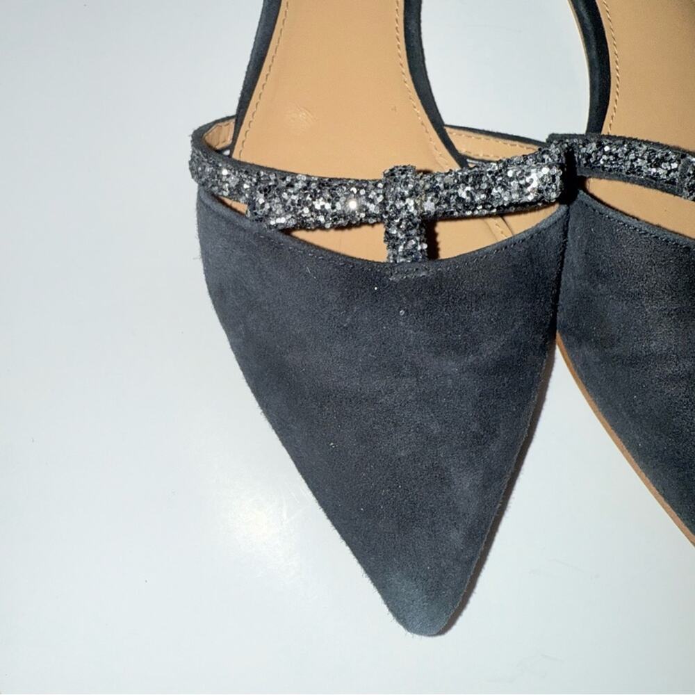 J.CREW suede pointed toe glitter bow whimsigoth party flats 9B - Picture 4 of 7